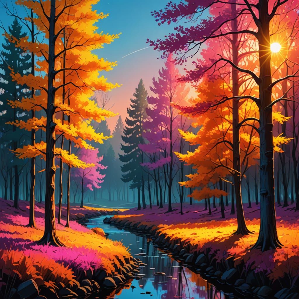 Vibrant Autumn Landscape in Expressive Digital Art