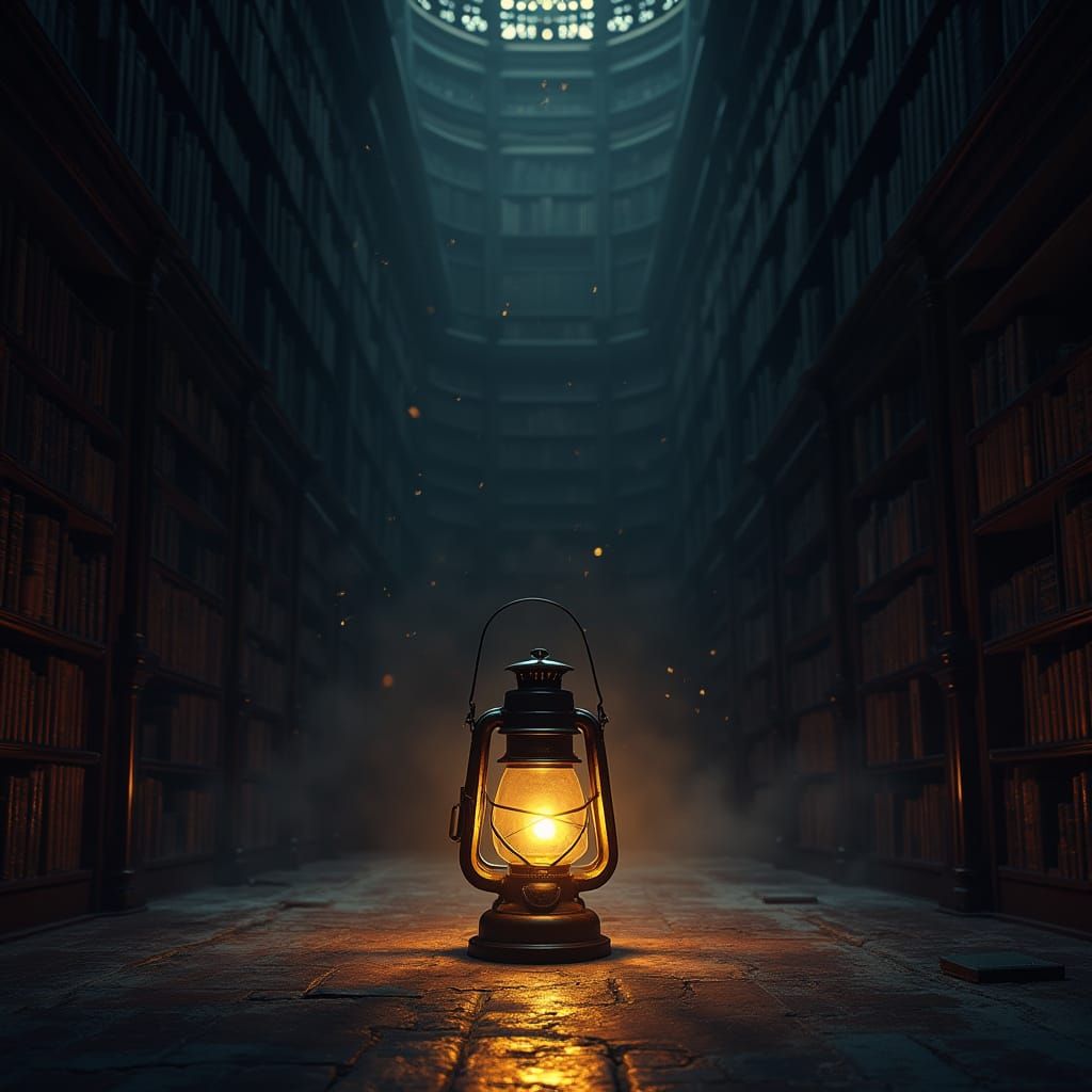 Ancient Lantern Glows in Dark Library