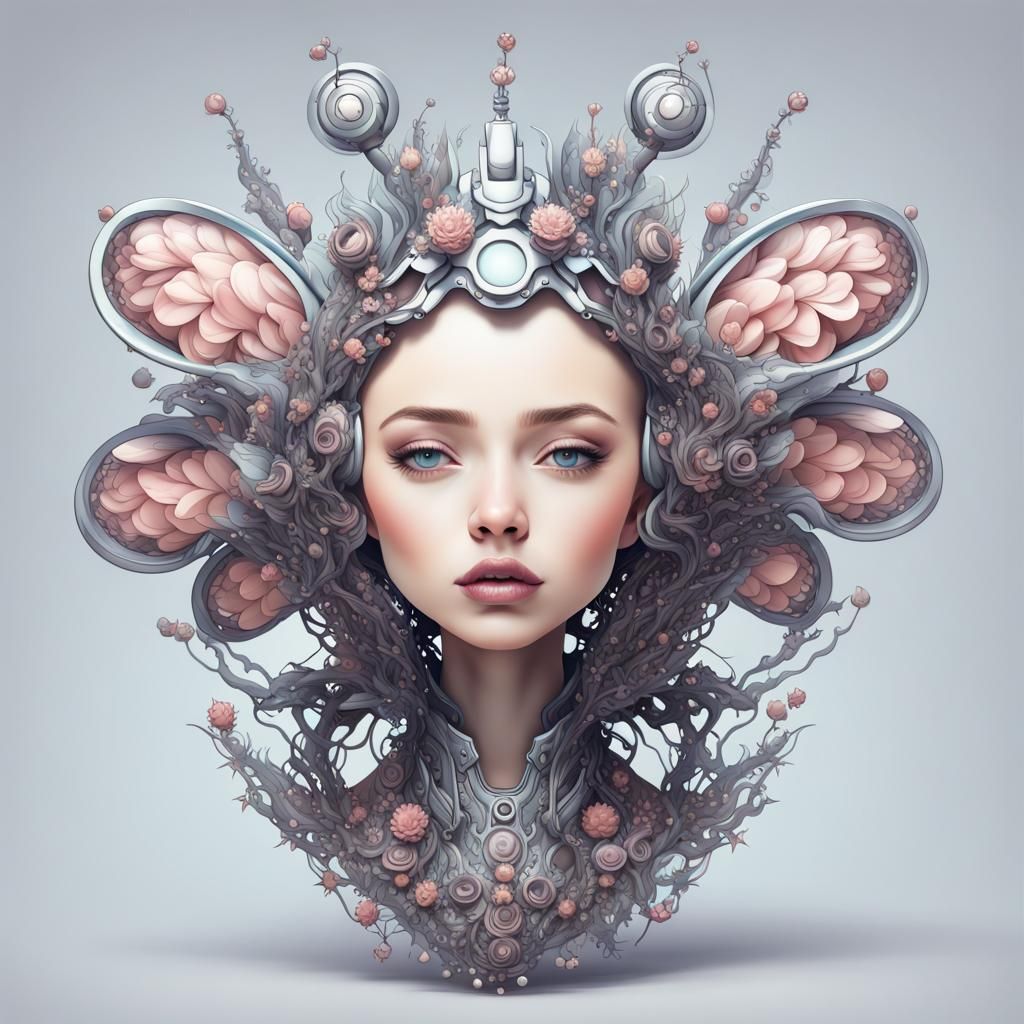 Robotic Petal Queen: Detailed Fantasy Art