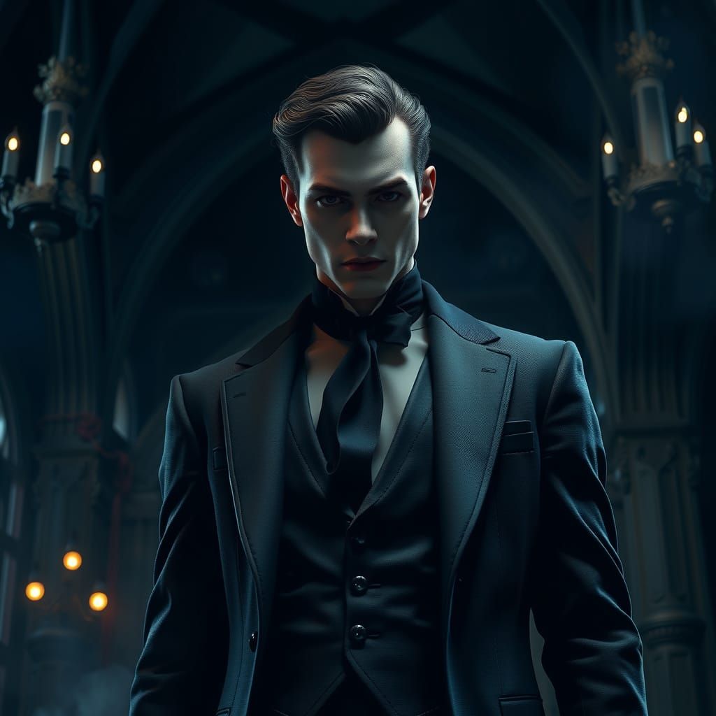 Charismatic Figure in Dark Gothic Setting