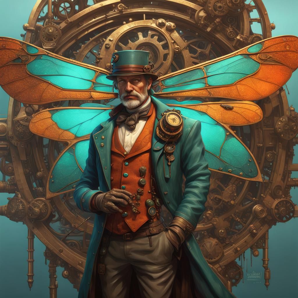Steampunk Dragonfly Man: Intricate Concept Art