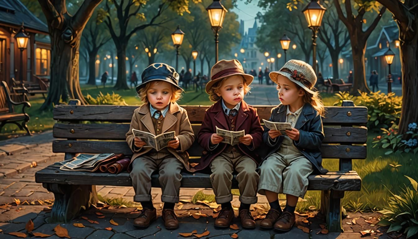 Babies on Bench with Ladies: Fantasy Concept Art