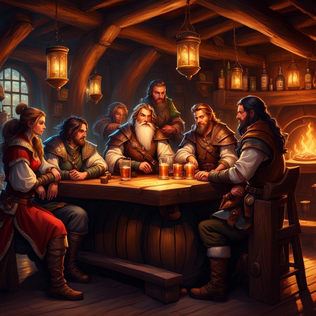Party of Adventurers relaxing in a tavern