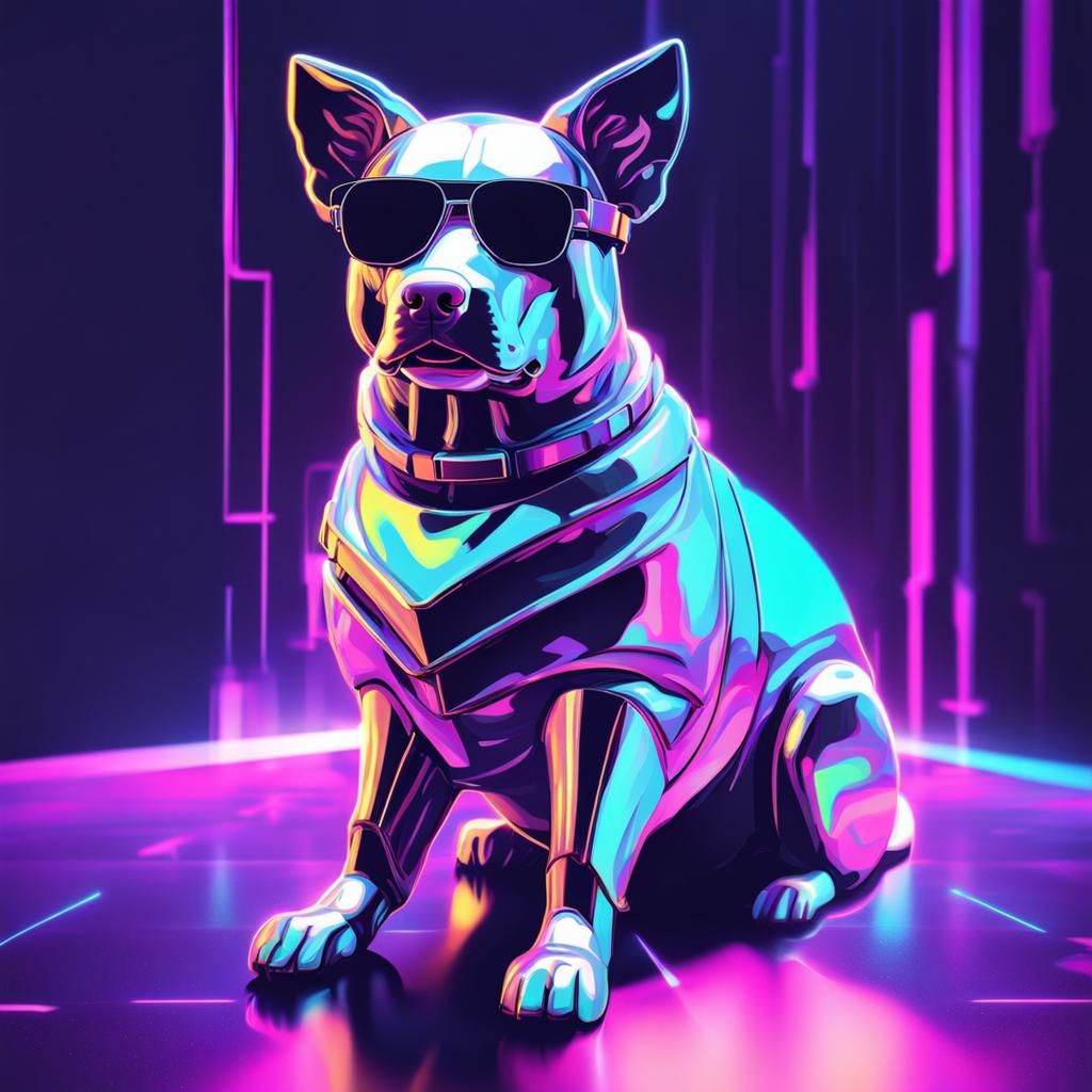 Holographic Dog in Synthwave Neon Style