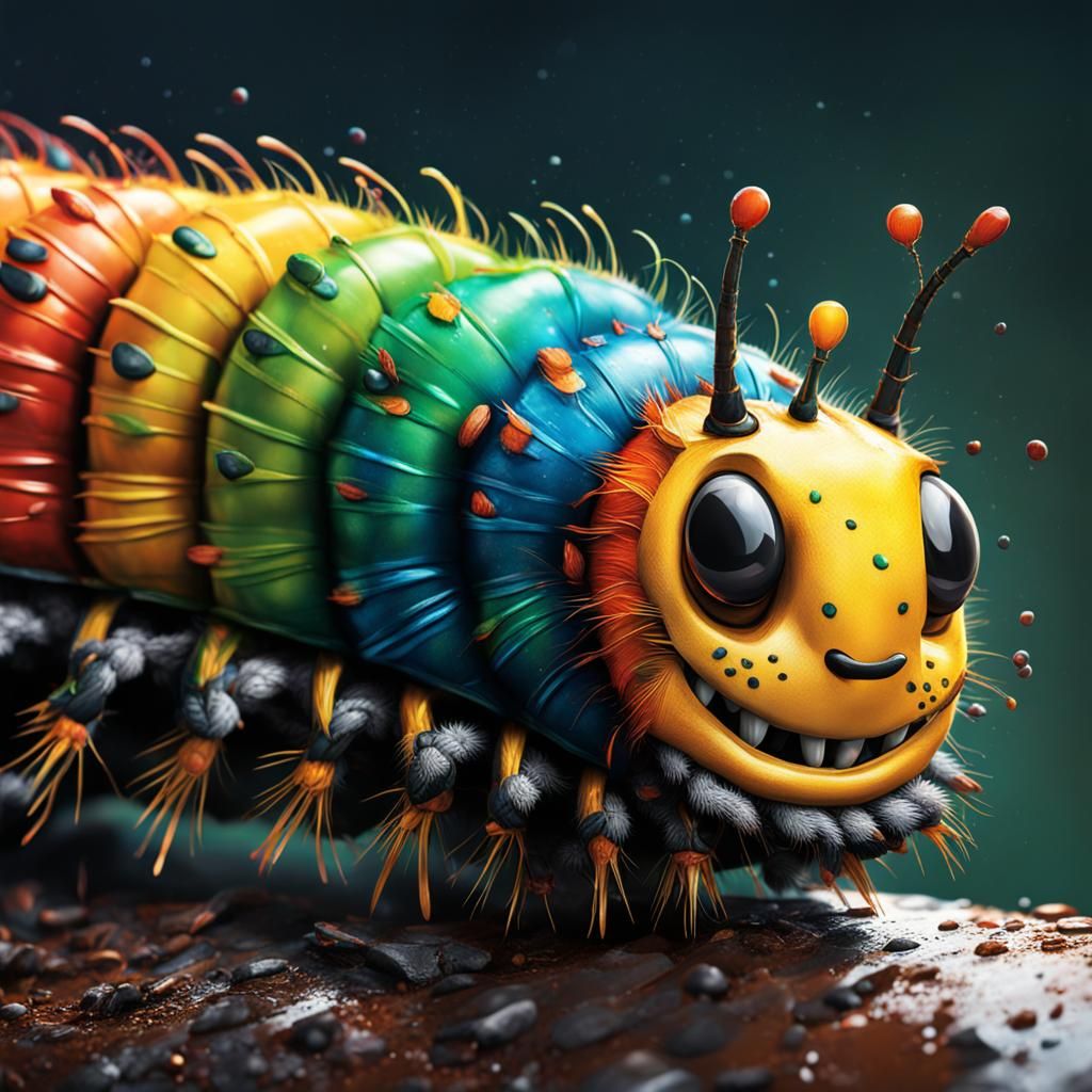 Hyperrealistic Caterpillar in Colorful Splash Art