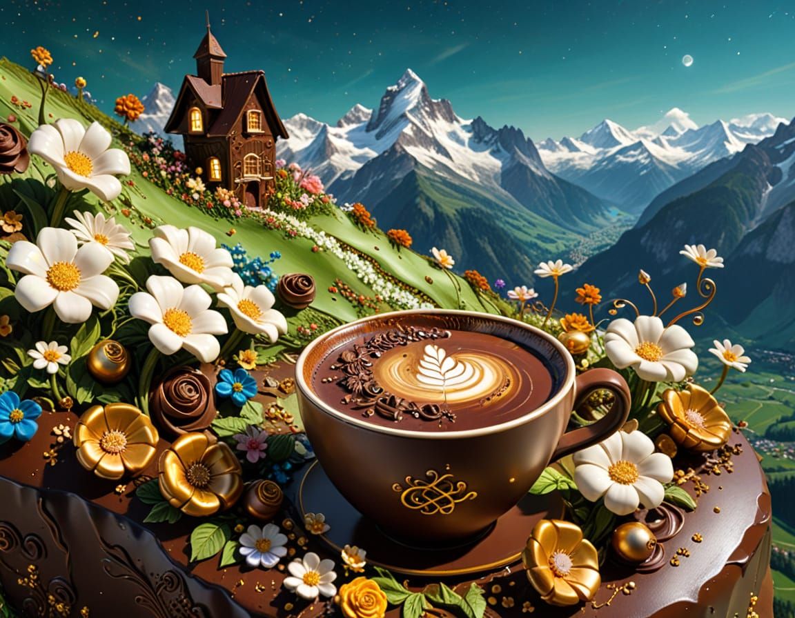 Majestic Chocolate Alps Impasto Painting