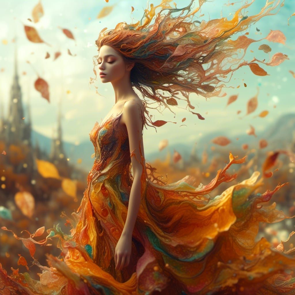 Autumn Girl in Surreal Fantasy Landscape