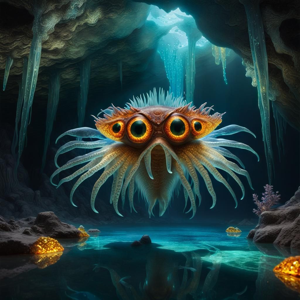 Bioluminescent Cave Creature in Crystal Grotto