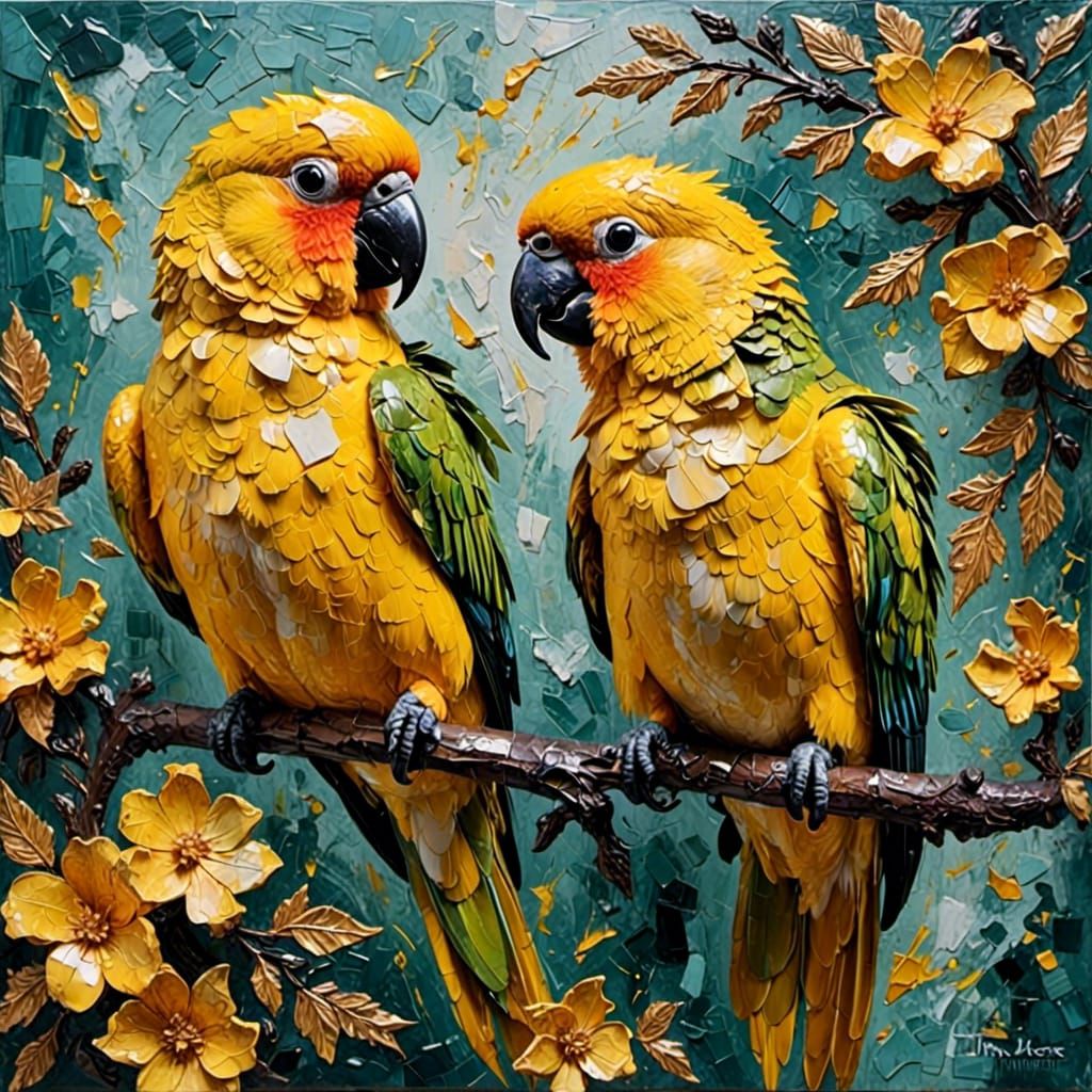 Vibrant Yellow Conure in Impasto Painting Style