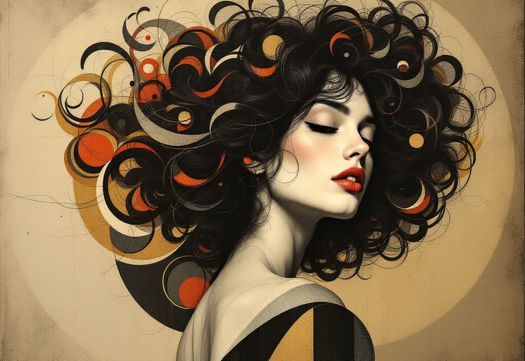 Abstracted Portrait of Woman with Swirling Hair