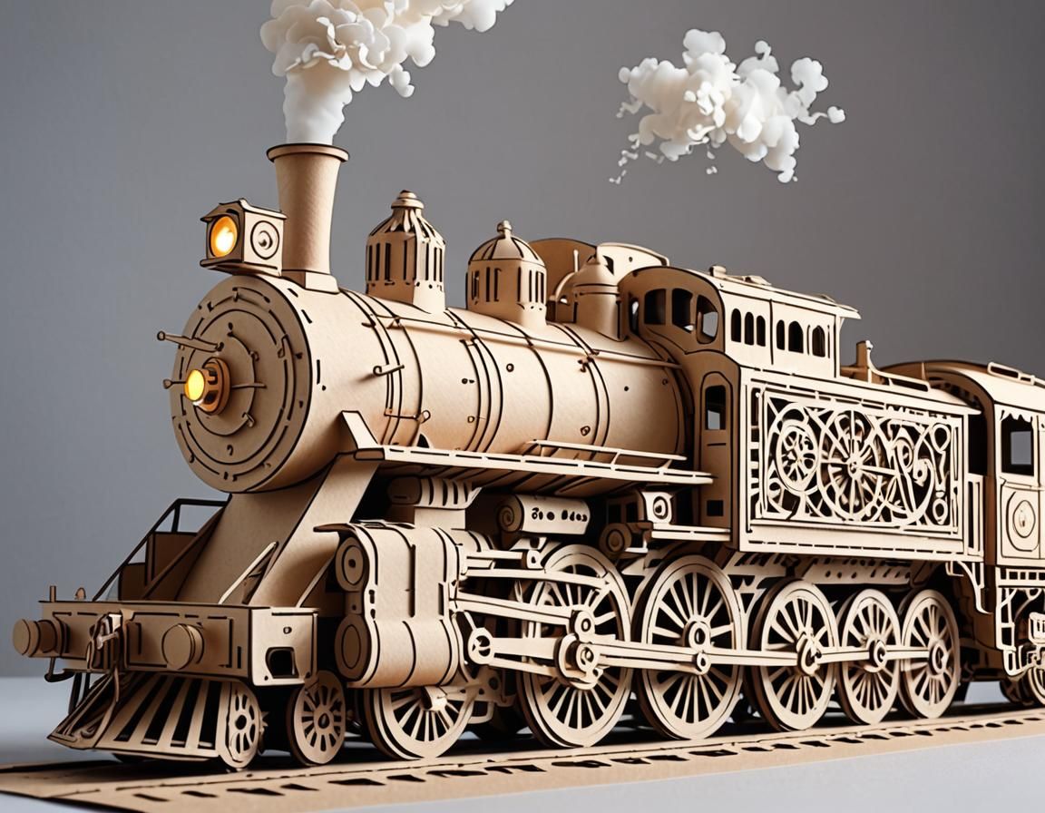 3D kirigami model of steam locomotive