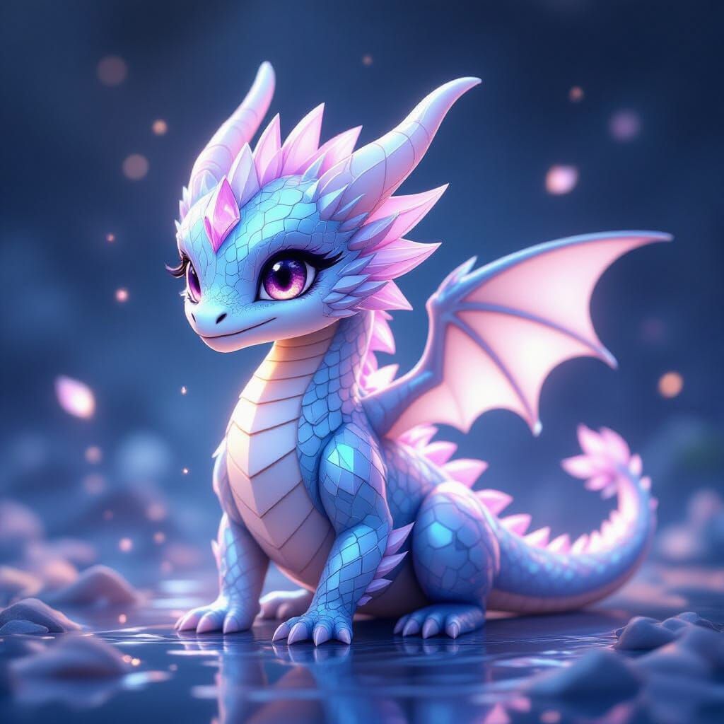 Baby Diamond Dragon in Detailed 3D Anime Style