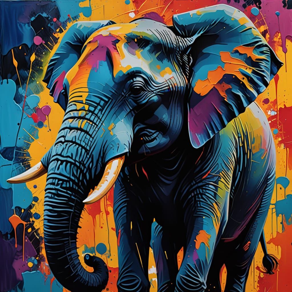 Vibrant Elephant in Abstract Expressionism