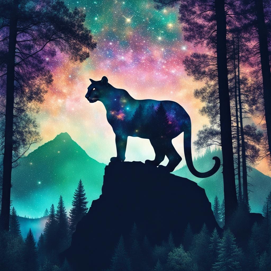 Mountain Lion Double Exposure Astral Illustration