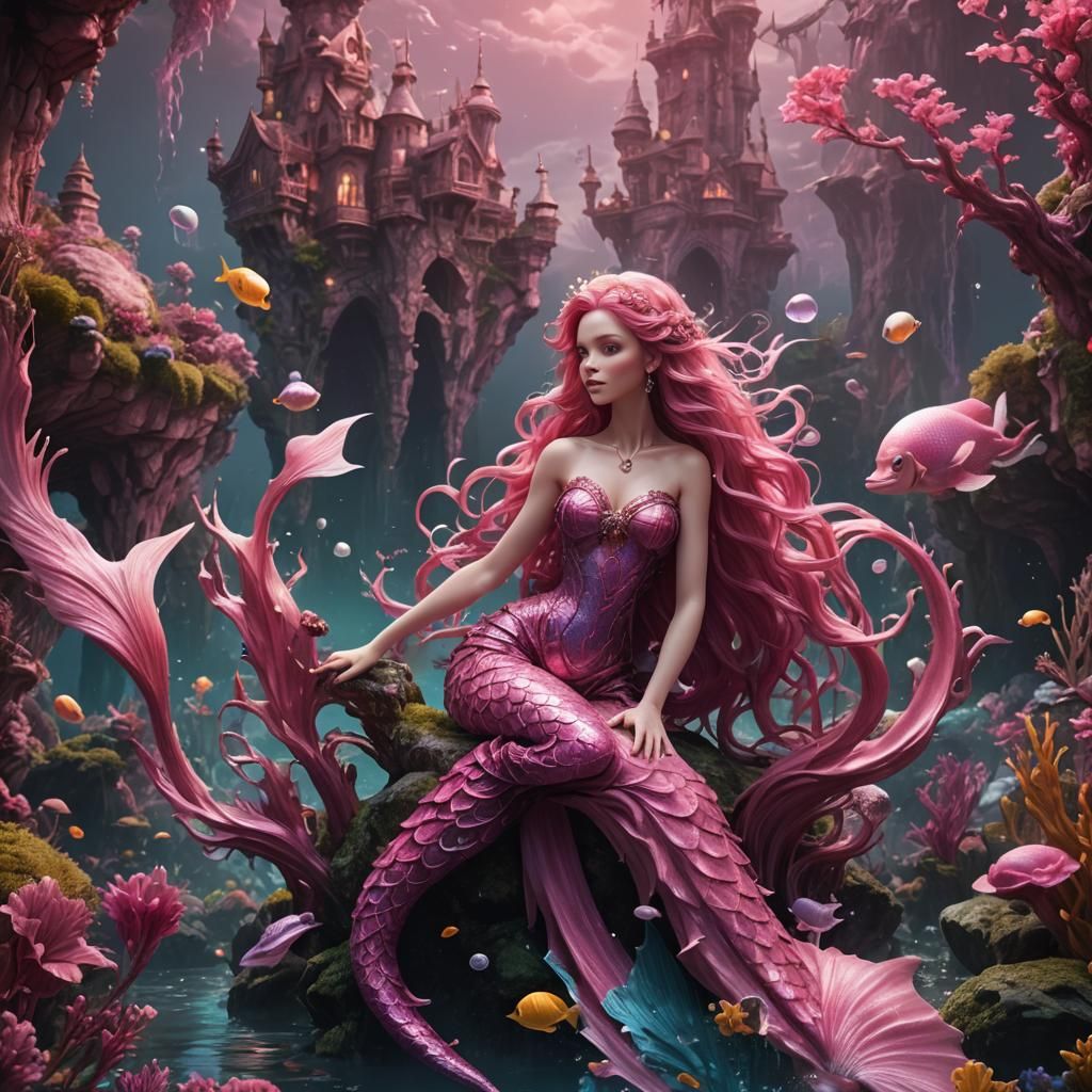 Detailed Pink Mermaid Fantasy Concept Art