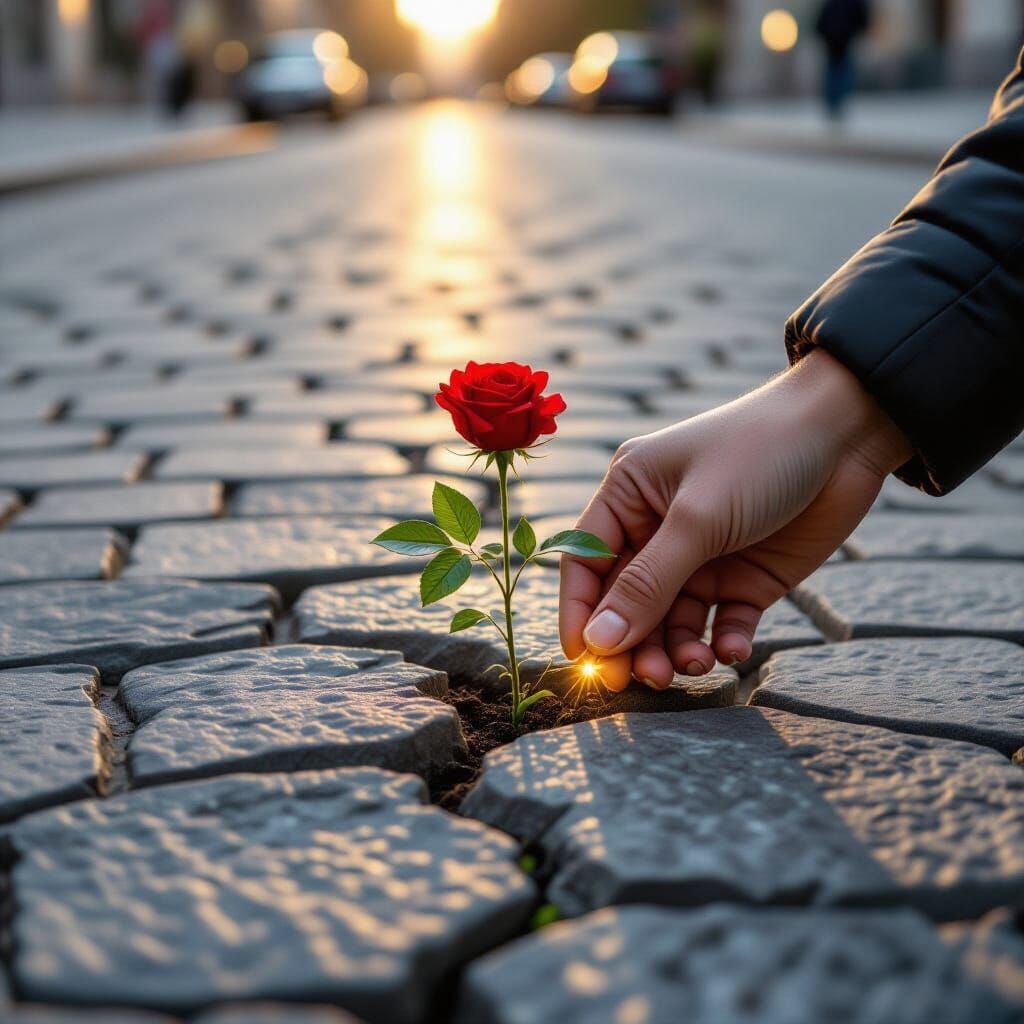 Hope Blooms Through Cracked Pavement in Black and White