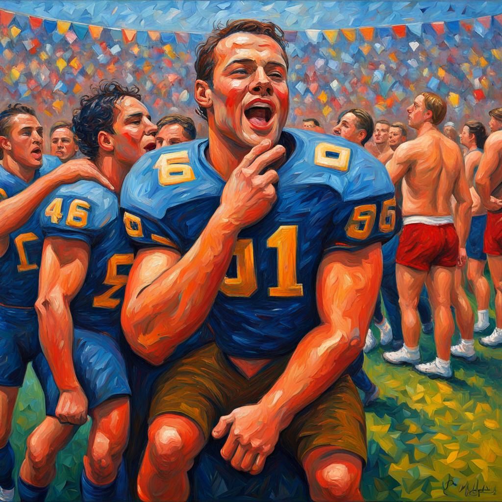 Football Victory: An Expressionist Oil Painting