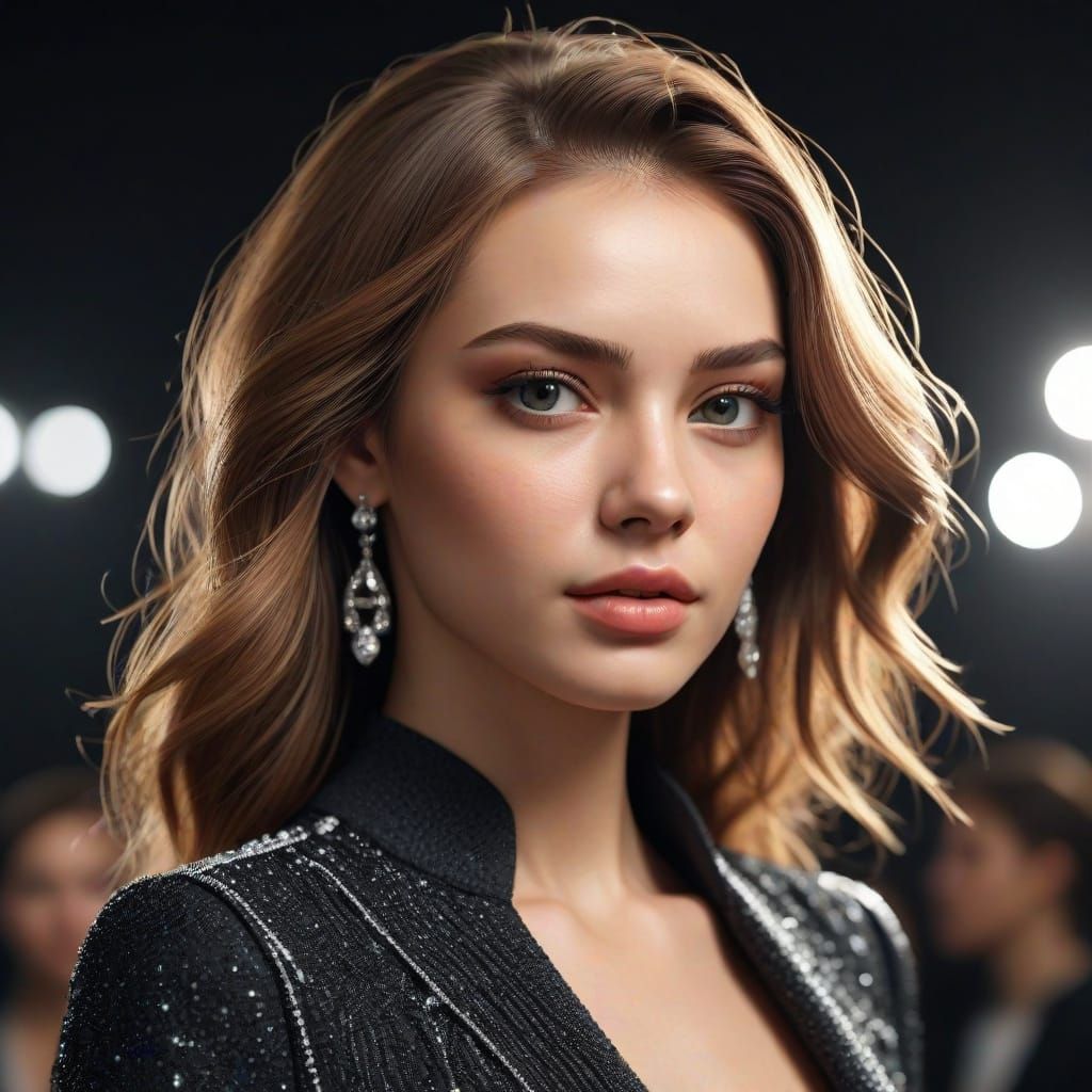 High Fashion Model on Catwalk in Demisezonny Swimwear