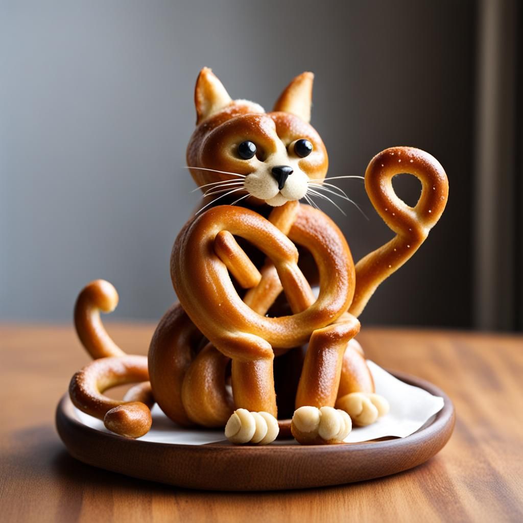 Pretzel Cat Sculpture Crafted from Bavarian Pretzels