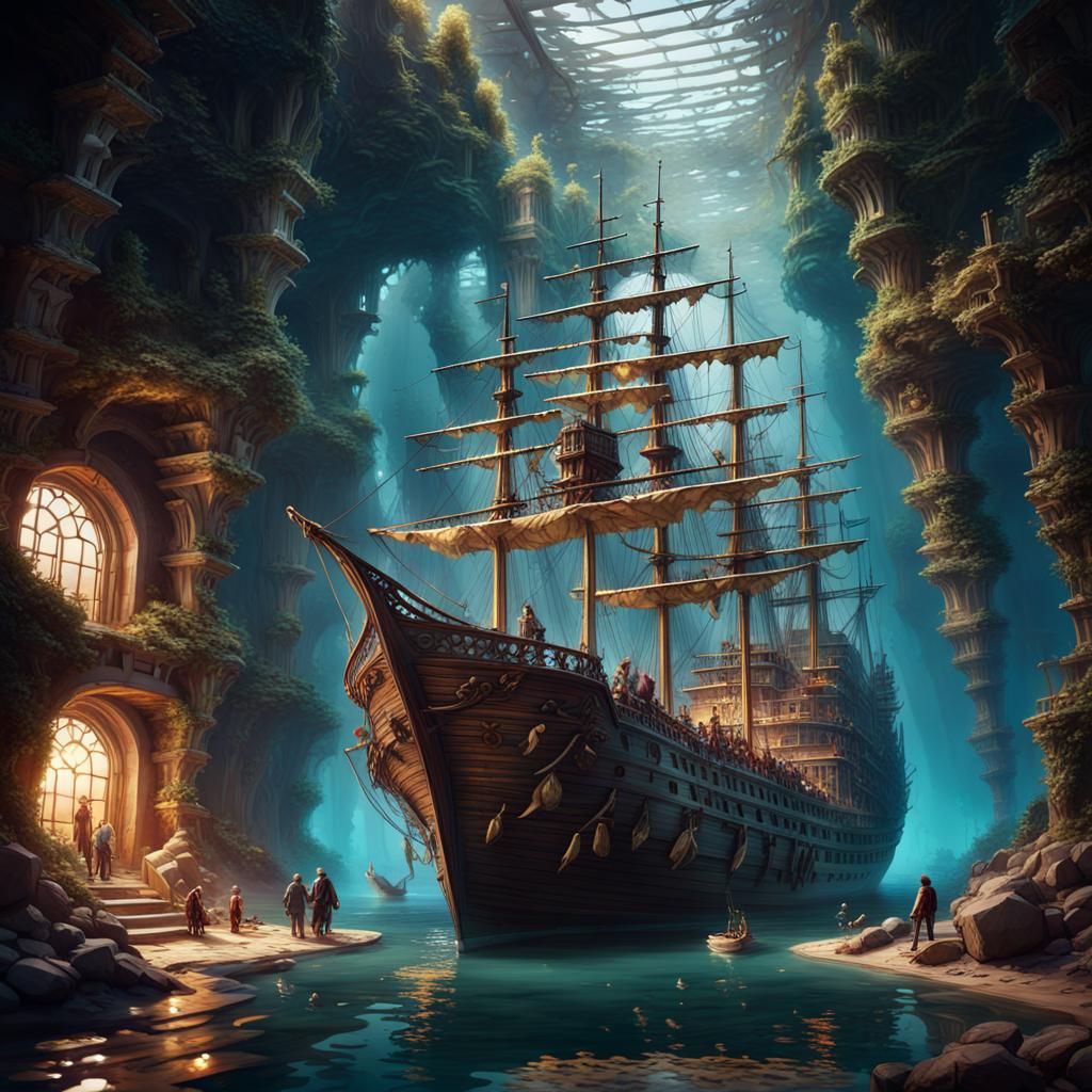 Explorers Seek Sunken Mosaic Treasure in Detailed Painting