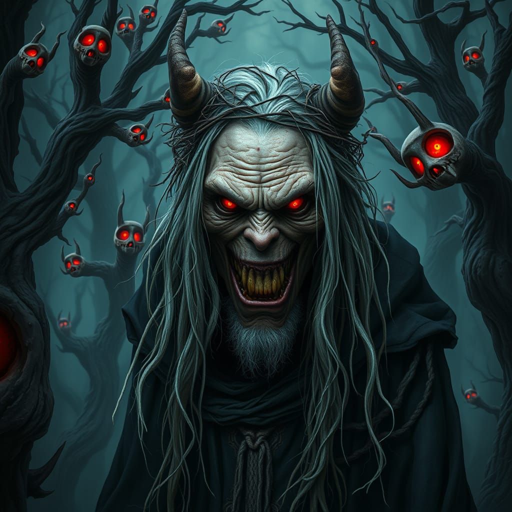 Ancient Demonic Crone in a Haunting Dark Forest