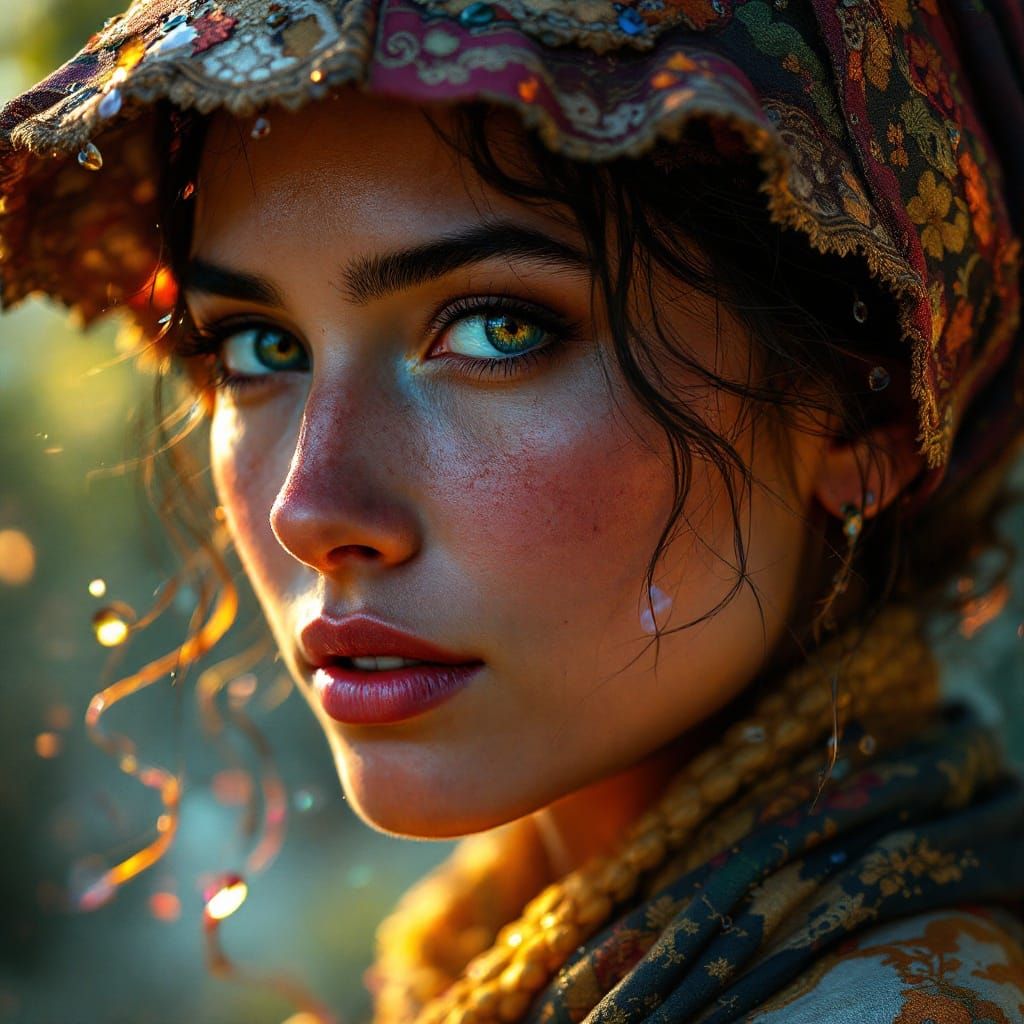 Detailed Portrait of a Peasant Woman in Art Nouveau Style