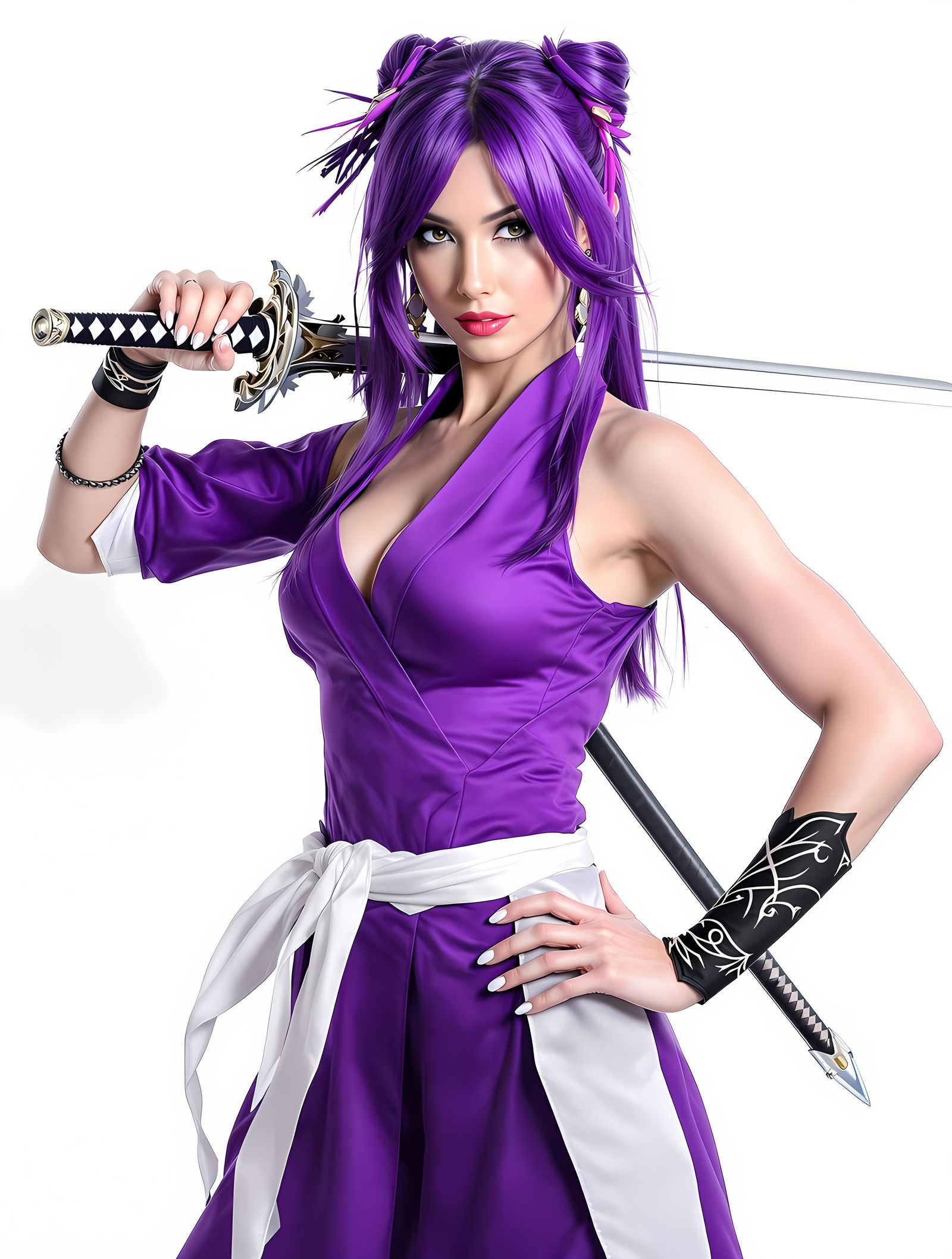 Daring Fantasy Warrior in Vibrant Purple Attire