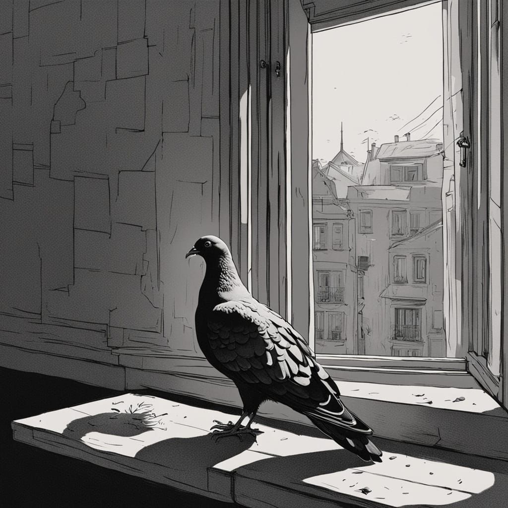 Giant Pigeon Inquisitively Peers Through House Window