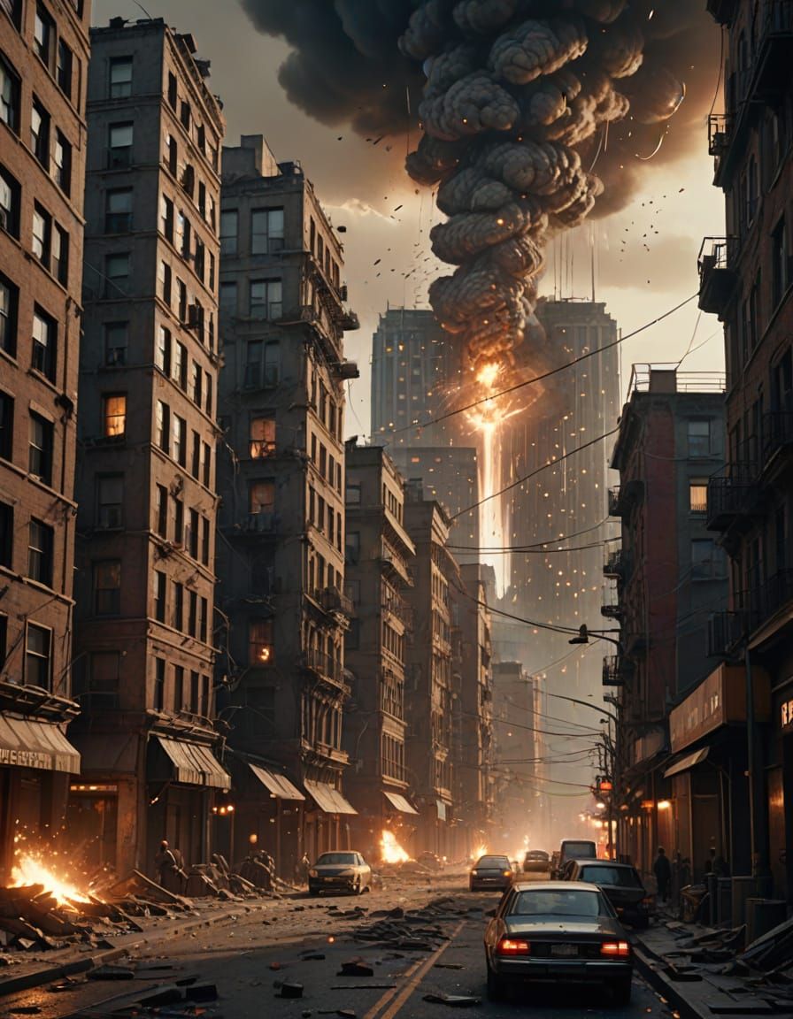 Dystopian Cityscape in Cinematic Collision