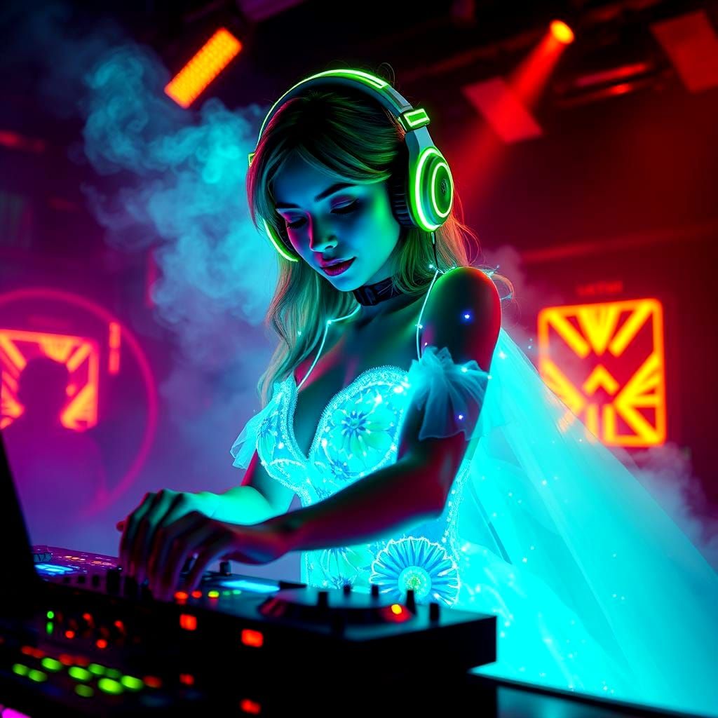 Female DJ in Neon Club: Fantasy Concept Art