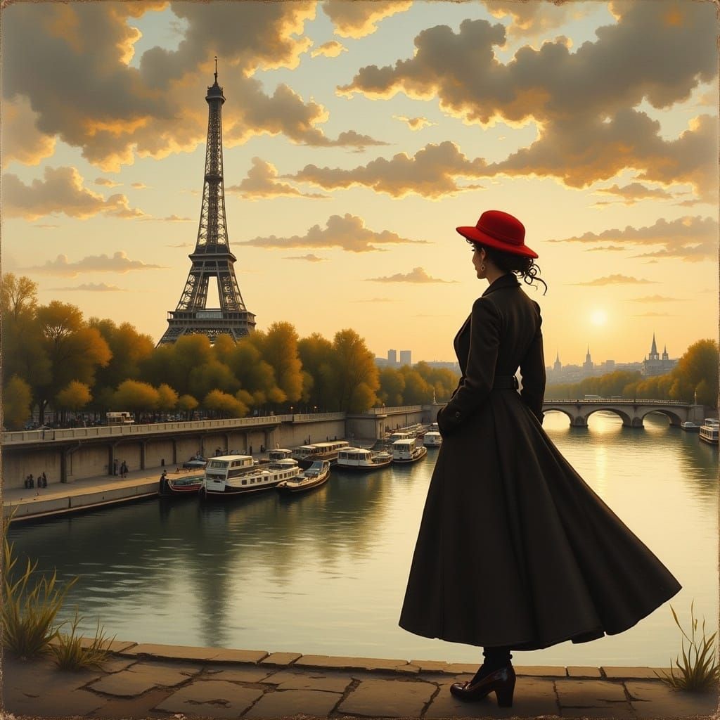 Paris Scene with Eiffel Tower in Impressionist Style