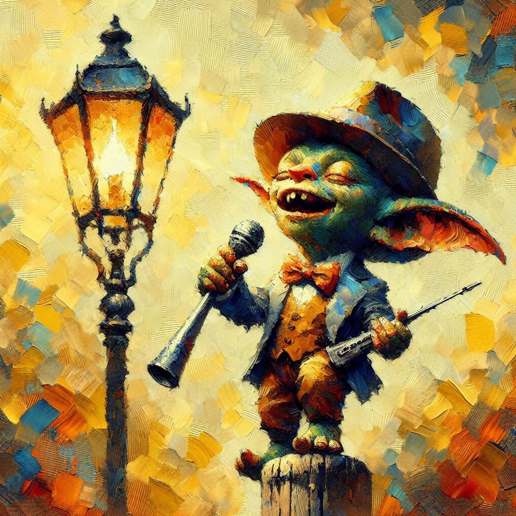 Goblin's Joyful Song: An Impasto Gouache Painting