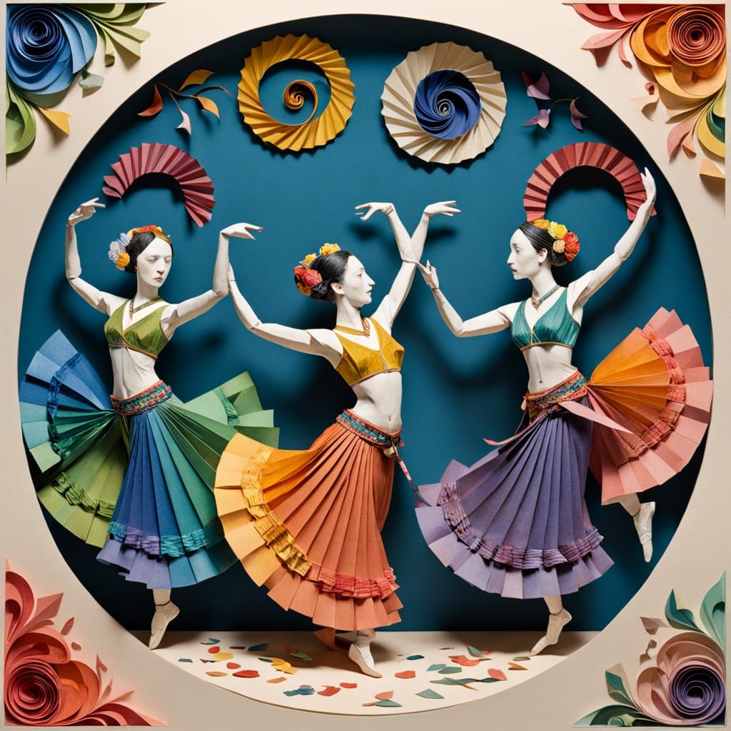 Circle of LGBTQI Bellydancers in Intricate Origami Paper