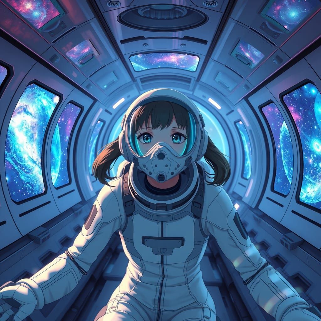 Anime Girl in Futuristic Submarine, Hyper-Realistic Style