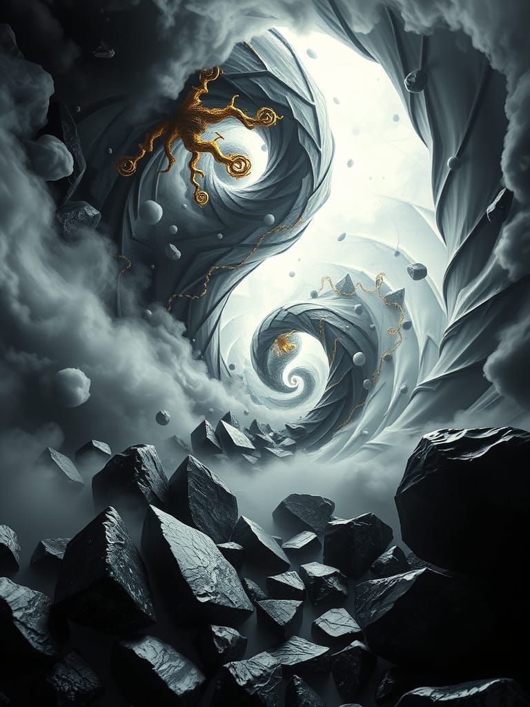 Surreal Fractal Vortices with Gilded Vines