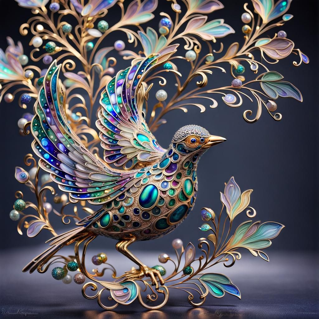 Faberge Bird Bathed in Metal Confetti