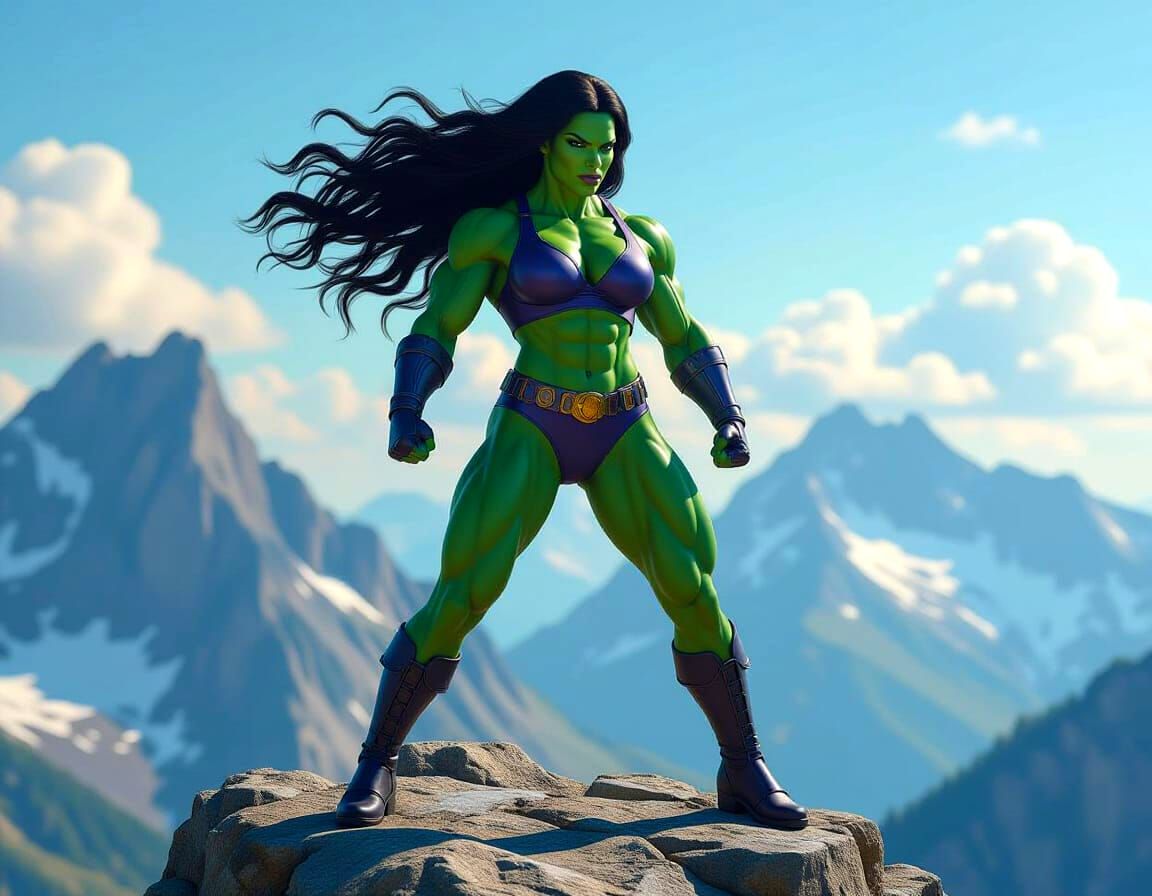 Savage She-Hulk on Mountain Top Fantasy Concept Art