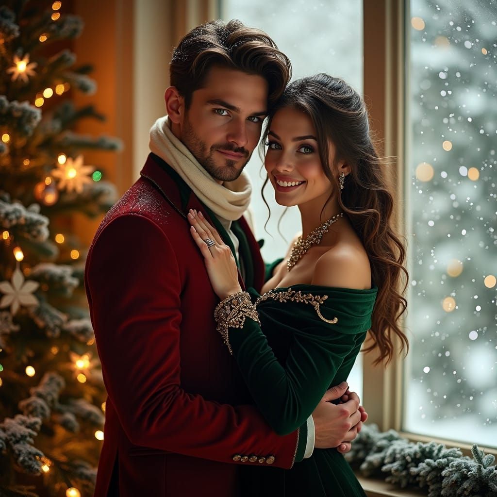 Intimate Christmas Couple in Elegant Holiday Attire