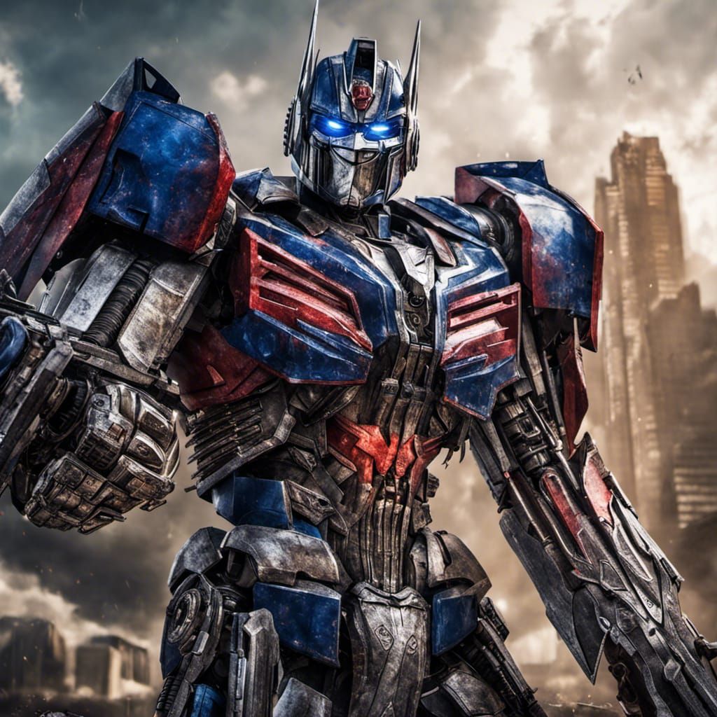 Hyperrealistic Optimus Prime with Sword and Armor