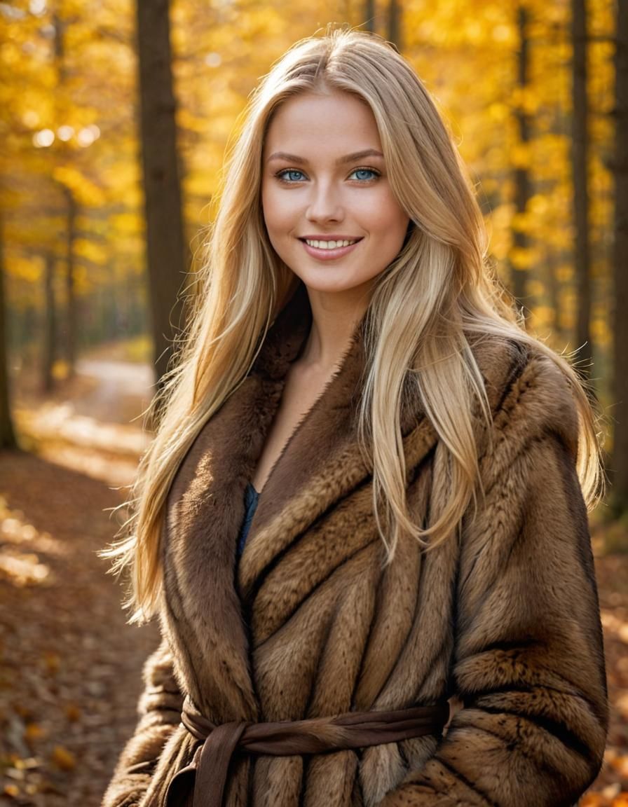 Blonde Model in Fur Coat, Photorealistic Portrait