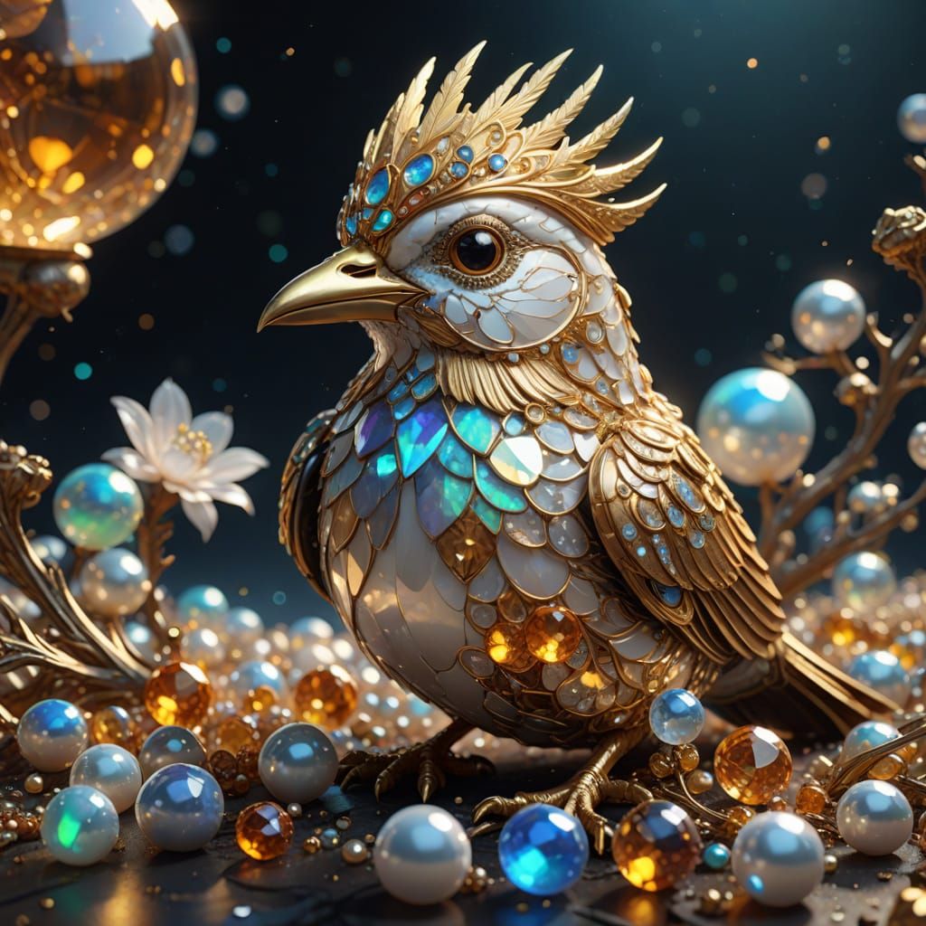 Glorious Golden Crystal Bird in Sparkling Opal Light