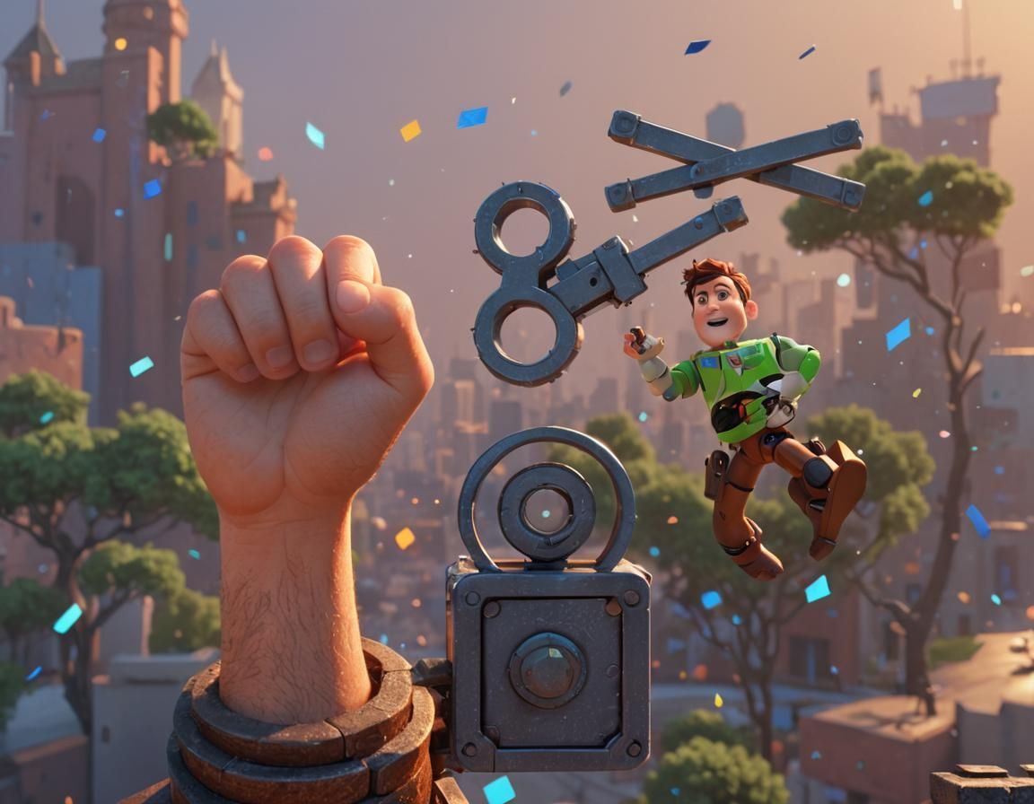 Futuristic Open Lock Cube in 3D Pixar Style