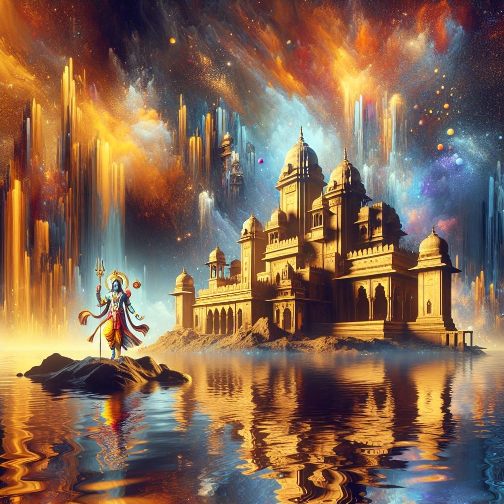 Ancient Dwarka City Under Golden Twilight