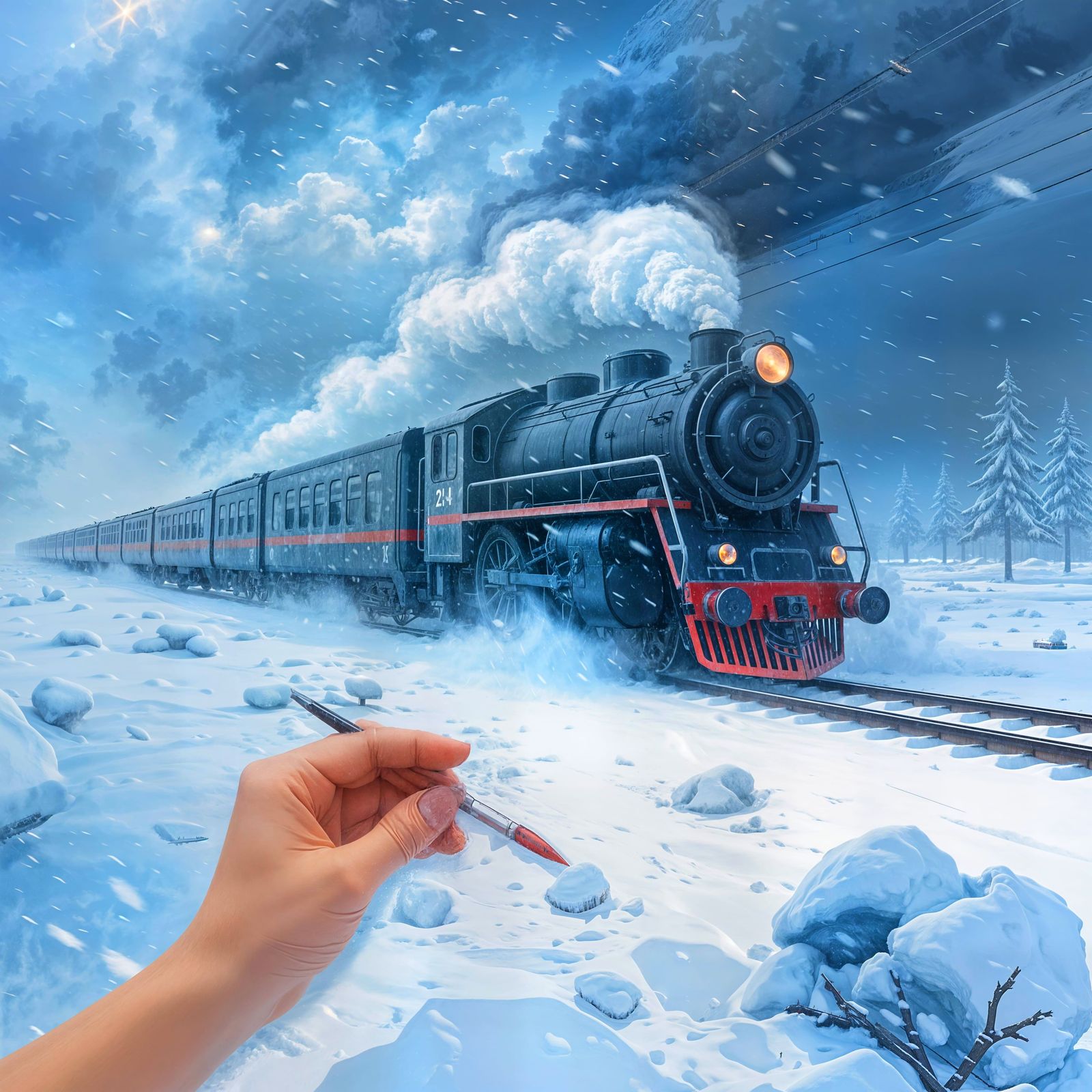 Trans-Siberian Train Navigates Snowy Blizzard