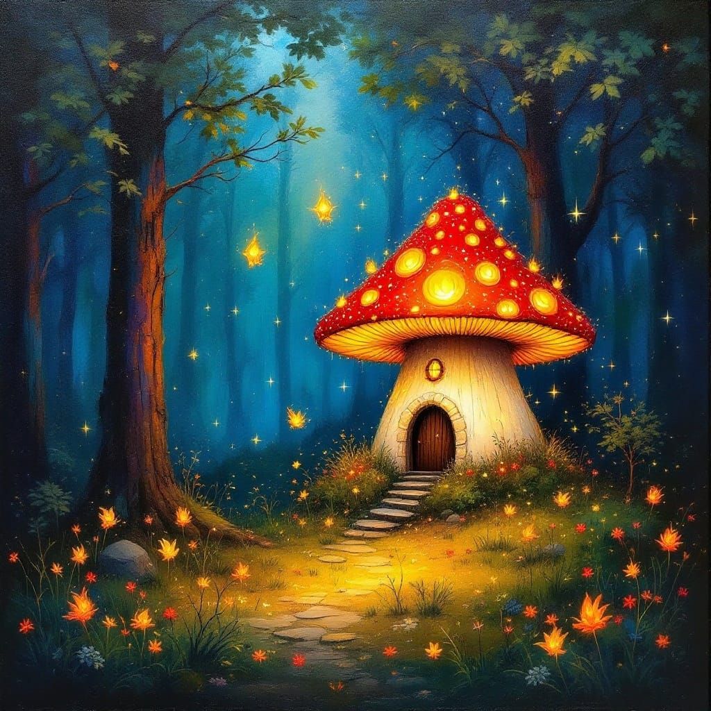 Glowing Mushroom House in Whimsical Forest