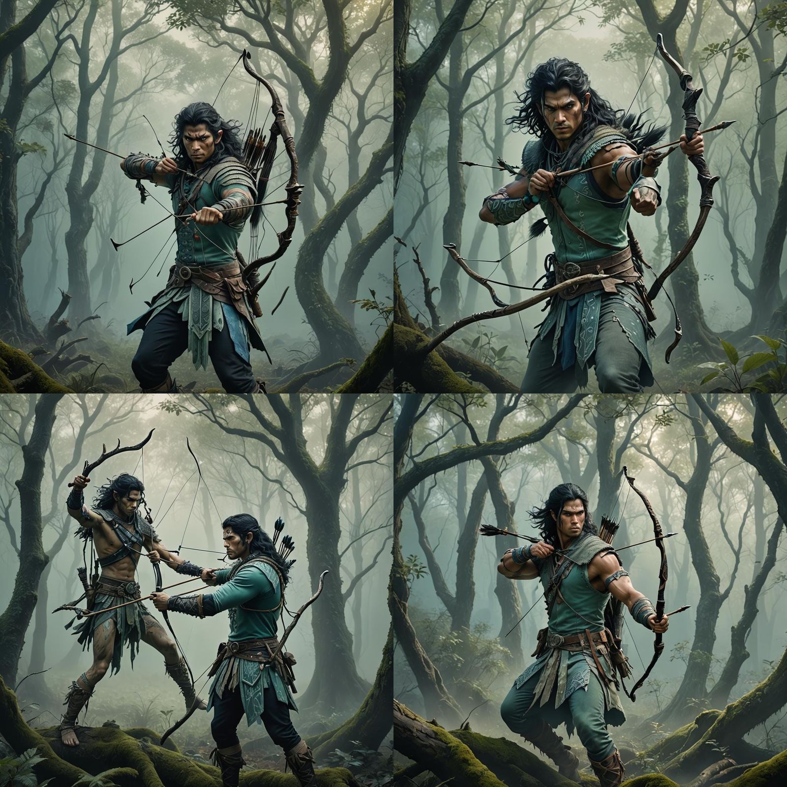 Tribal Archer in Misty Forest, Fantasy Concept Art
