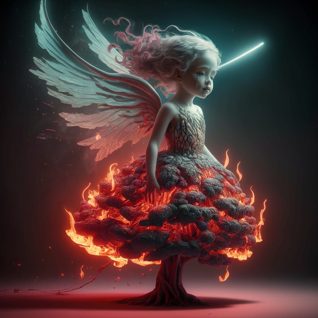 Girl Transforms into Angel Pixie in Fiery Tree Dress