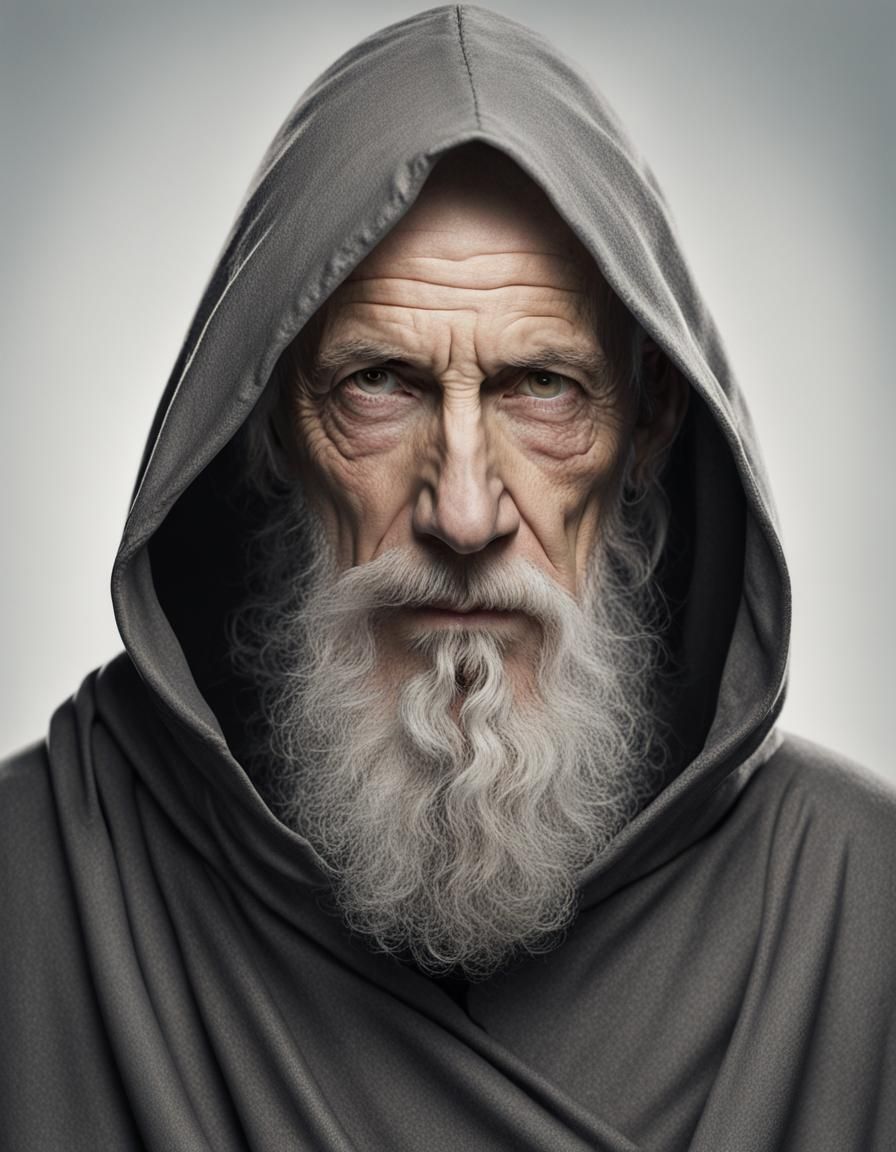 Wizard with Grey Beard and Hooded Cloak