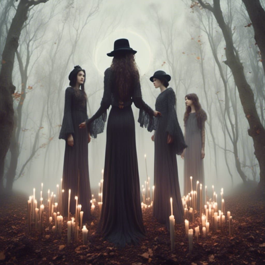 Autumn Witches Circle: A Dark Fantasy Portrait
