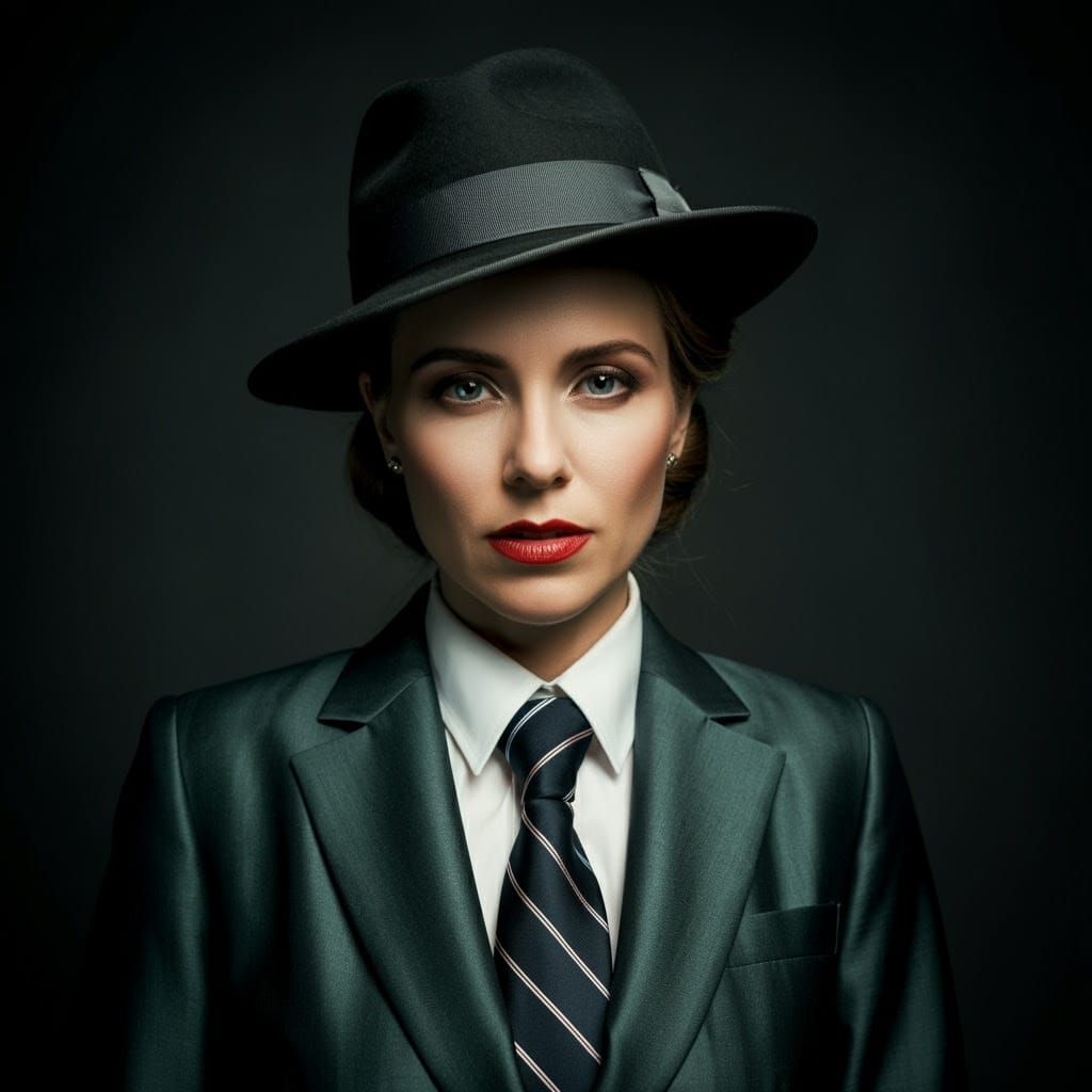 Professional Woman in Striped Tie and Hat